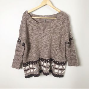 Free People Oversized Taupe Fair Isle Sweater